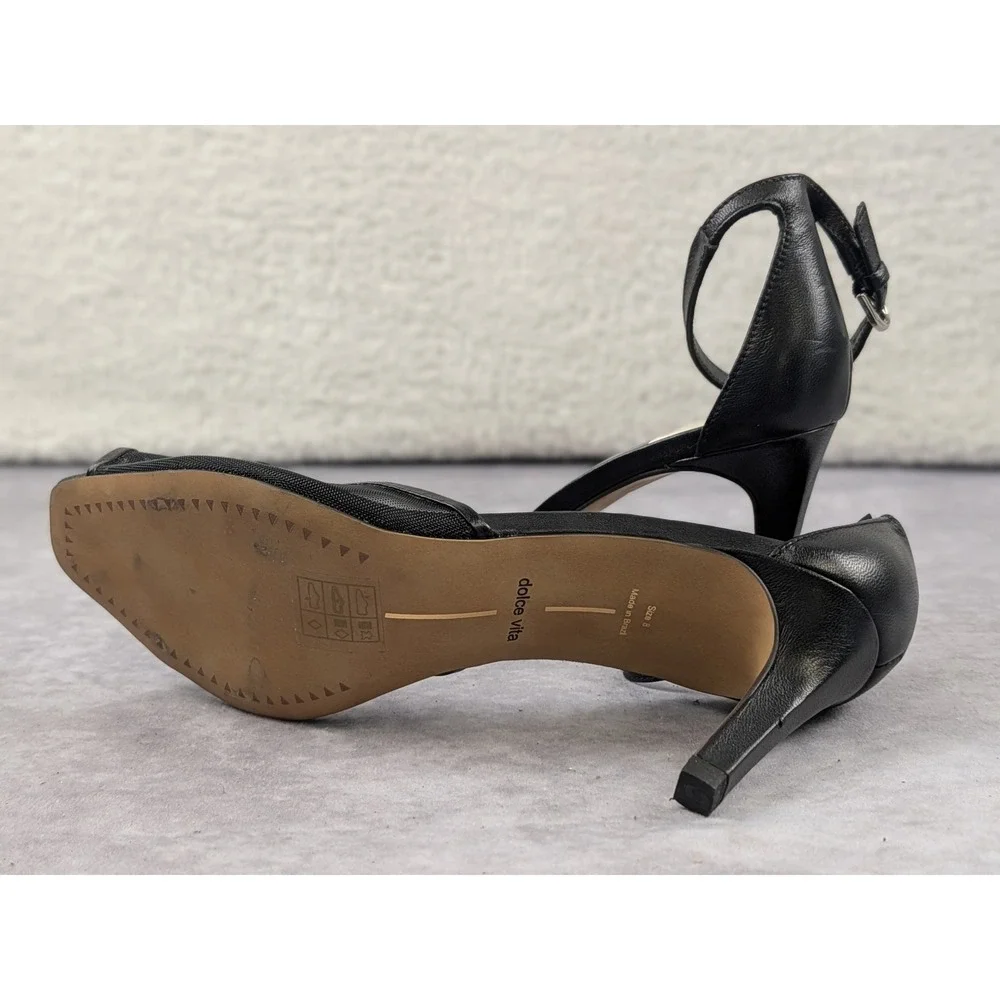 Dolce Vita Womens Black Leather Mesh Ankle Strap Peep Toe Stiletto Heels Size 8